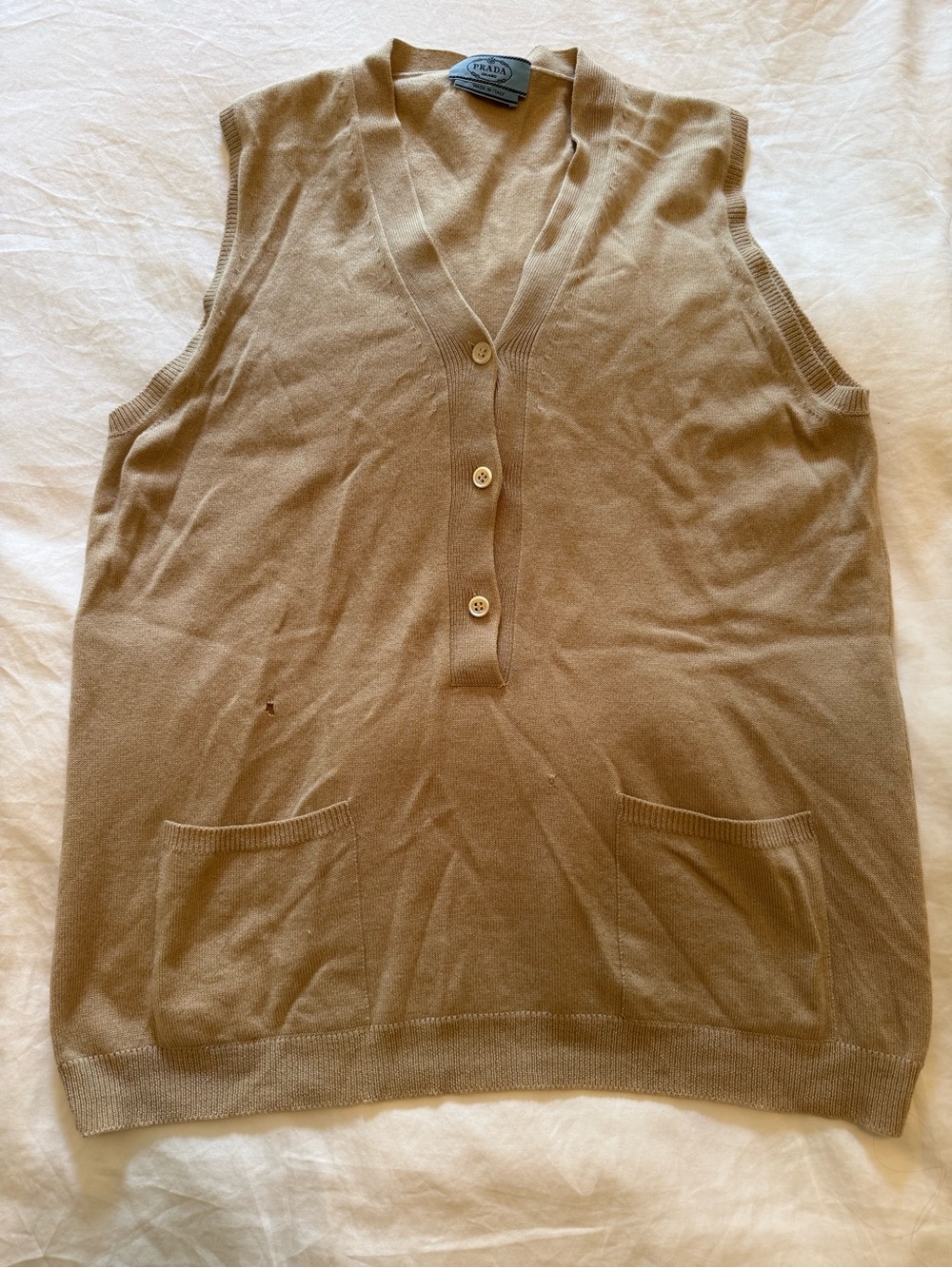 Prada Women's Oversized Cashmere V-Neck Button Front Knit Vest - Tan